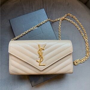 Reserved -Yves Saint Laurent beige Cassandre envelope flap wallet on chain